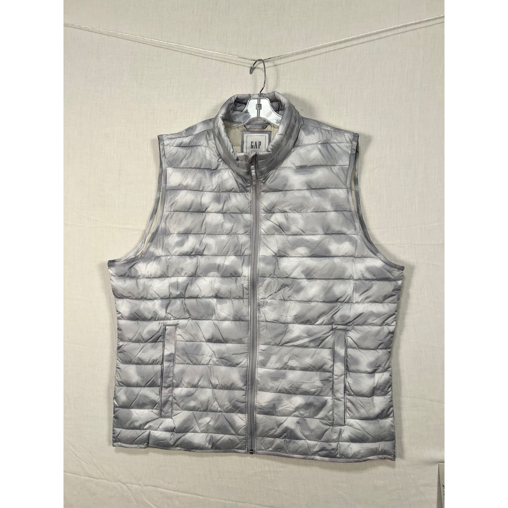 Gap ColdControl Puffer Vest Womens XL Grey White Abstract Ripstop Zip Up